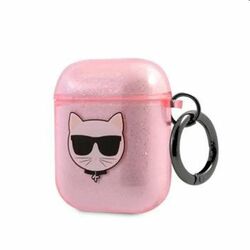 Karl Lagerfeld TPU Glitter Choupette Head obal pre Apple Airpods 1/2, ružové