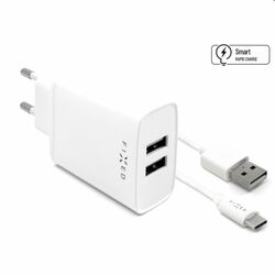 FIXED Travel Charger Smart Rapid Charge with 2 x USB, 15 W a Data Cabel USB/USB-C 1m, biela - OPENBOX (Rozbalený tovar s p