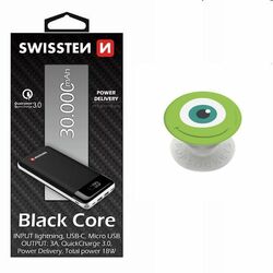 Swissten Black Core Slim Powerbank 30.000 mAh + Popsockets Mike Wazowski