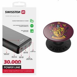 Swissten Power Line Powerbank 30 000 mAh 20W, PD, black + Popsockets Gryffindor