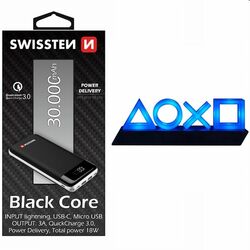 Swissten čierna Core Slim powerbanka 30000 mAh a Playstation 5 Icons Light USB foto