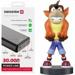 Swissten Power Line powerbanka 30000 mAh 20 W, PD, čierna a Cable Guy Crash Bandicoot Trilogy (Crash Bandicoot)