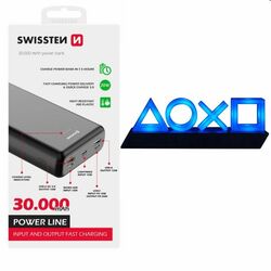 Swissten Power Line powerbanka 30000 mAh 20 W, PD, čierna a Playstation 5 Icons Light USB | mp3.sk