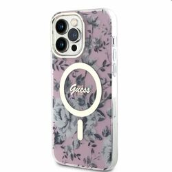 Zadný kryt Guess PC/TPU Flowers IML MagSafe for Apple iPhone 14 Pro, ružová