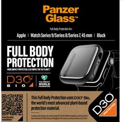 Tvrdené sklo Full Body D3O PanzerGlass pre Apple Watch 9, 8, 7 45 mm, čierna