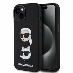 Zadný kryt Karl Lagerfeld Liquid Silicone Karl and Choupette Heads pre Apple iPhone 15 Plus, čierna foto