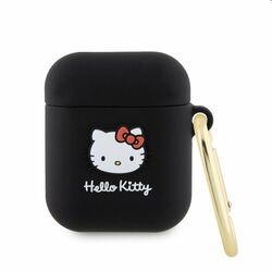 Hello Kitty Liquid Silicone 3D Kitty Head Logo obal pre Apple AirPods 1/2, čierny
