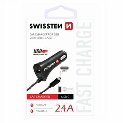 Autonabíjačka Swissten 2.4A so zabudovaným USB-C káblomaUSB konektorom foto