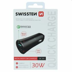 Autonabíjačka Swissten s podporou Qualcomm Quick Charge 3.0, 30 W, matná čierna