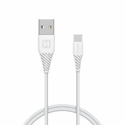 Dátový kábel Swissten s pčervenýĺženým USB-C konektorom pre odolné telefóny, biely