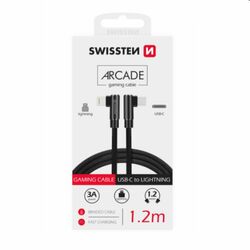Dátový kábel Swissten USB-C/Lightning textilný s podporou rýchlonabíjania, čierny foto