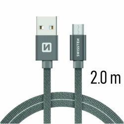 Dátový kábel Swissten textilný s Micro-USB konektorom a podporou rýchlonabíjania, sivý