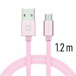 Dátový kábel Swissten textilný s Micro-USB konektorom a podporou rýchlonabíjania, ružovozlatý | mp3.sk