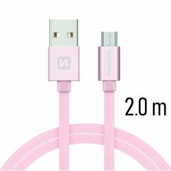 Dátový kábel Swissten textilný s Micro-USB konektorom a podporou rýchlonabíjania, ružovozlatý foto