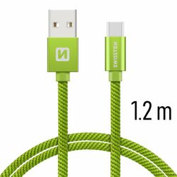 Dátový kábel Swissten textilný s USB-C konektorom a podporou rýchlonabíjania, zelený foto