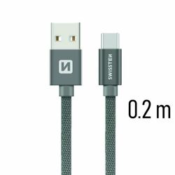 Dátový kábel Swissten textilný s USB-C konektorom a podporou rýchlonabíjania, sivý | mp3.sk
