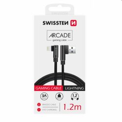 Dátový kábel Swissten USB/LIGHTNING textilný s podporou rýchlonabíjania, čierny foto