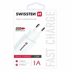 Nabíjačka Swissten 1A s USB portom, biela