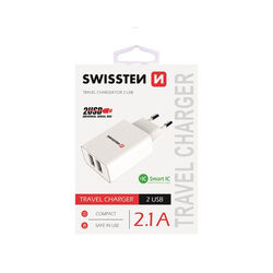 Nabíjačka Swissten Smart IC 2.1A s 2 USB konektormi, biela foto