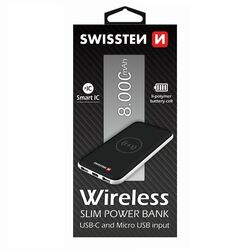 Powerbank Swissten Slim 8000 mAh s bezdrôtovým nabíjaním a USB-C vstupom, čierny