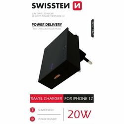 Rýchlonabíjačka Swissten Power Delivery 20 W s 1x USB-C pre iPhone 12, čierna foto