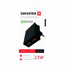 Rýchlonabíjačka Swissten Qualcomm Charger 3.0 s 2 USB konektormi, 23 W, čierna foto