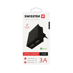Rýchlonabíjačka Swissten Smart IC 3.A s 2 USB konektormi, čierna foto