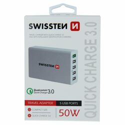 Rýchlonabíjačka Swissten Smart IC 50 W s podporou QuickCharge 3.0 a 5 USB konektormi, biela foto