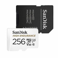 SanDisk Micro SDXC High Endurance 256GB + SD adaptér, UHS-I U3 V30, Class 10 - rýchlosť 100/40 MB/s (SDSQQNR-256G-GN6IA)