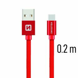 Dátový kábel Swissten textilný s USB-C konektorom a podporou rýchlonabíjania, červený | mp3.sk